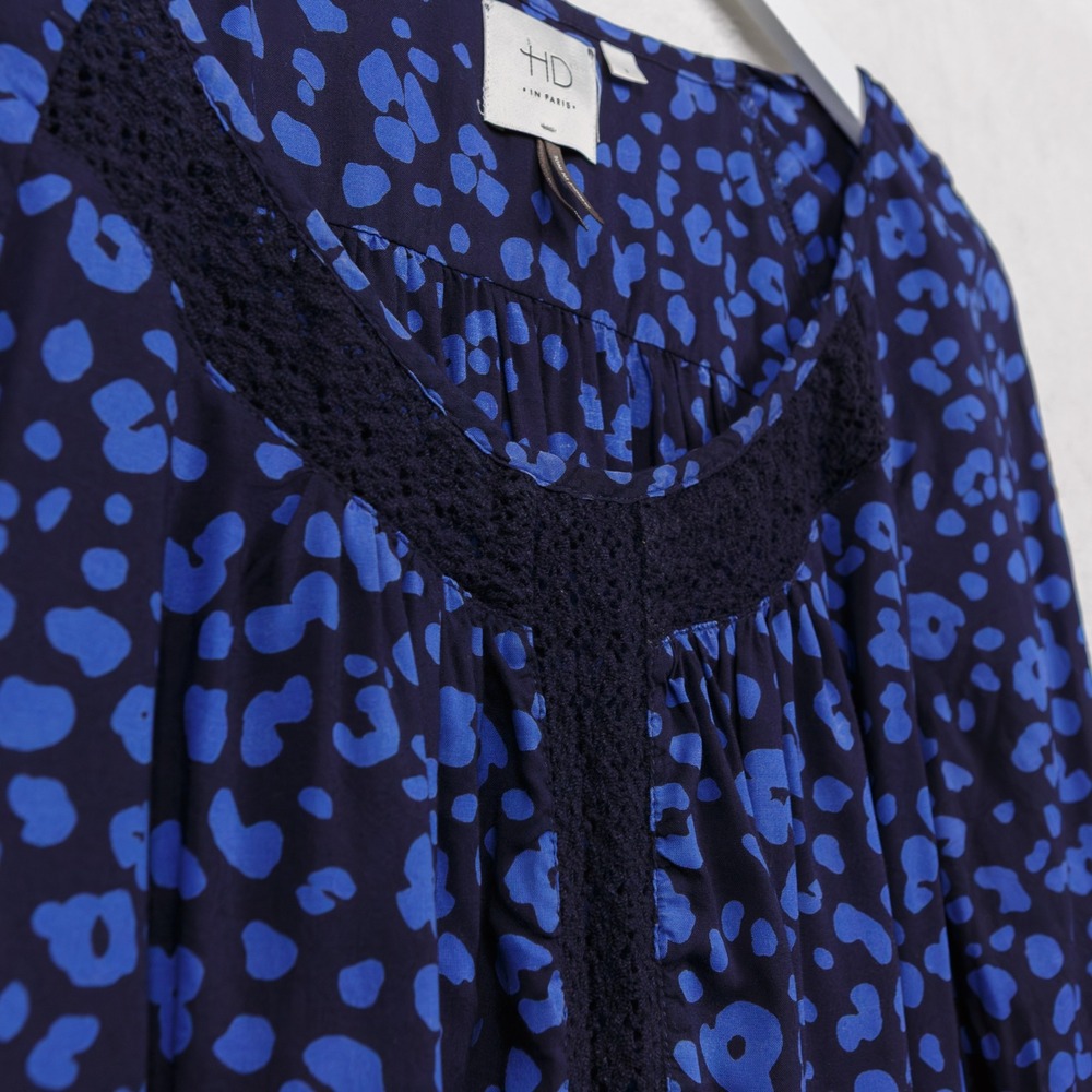 HD in PARIS Anthropologie Ressica Tunic Blouse Blue Geometric Abstract Sz‎ S - Picture 4 of 8